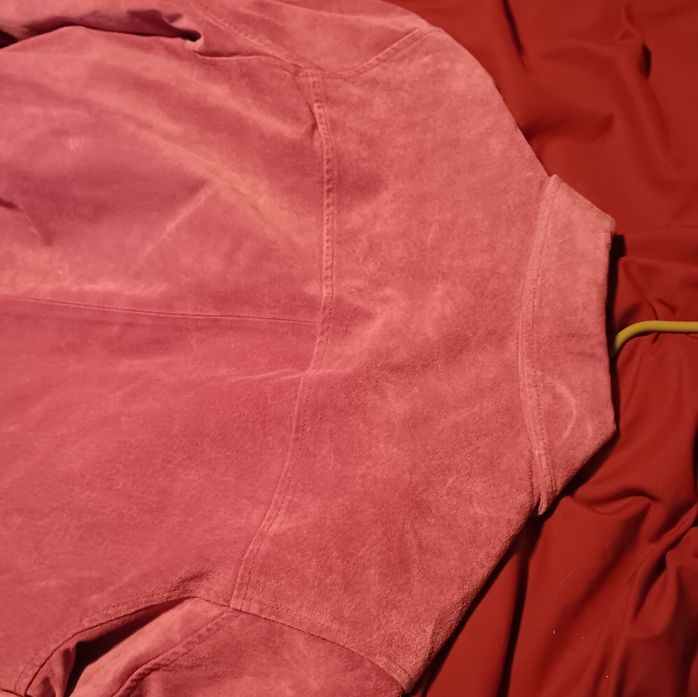 Vintage dusty rose leather suede jacket button front - Picture 5 of 7